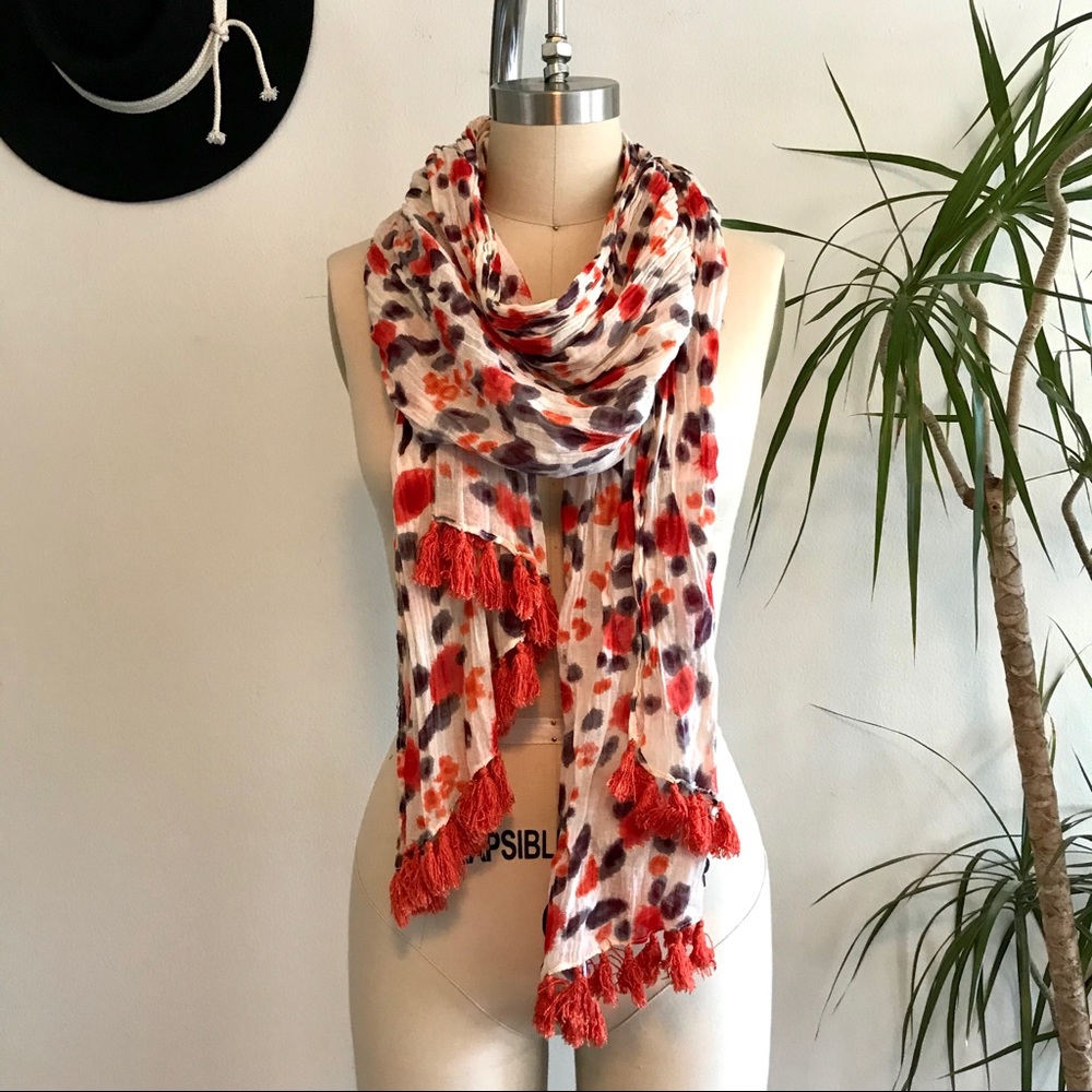 1937 cotton scarf 🧣 red orange gray white cream